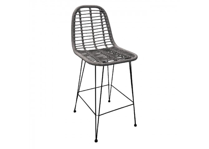 Σκαμπώ Bar Μεταλ.Μαύρo/Wicker Γκρι 45x55x113cm