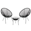 Set (Τραπ+2 Πολ) Μετ.Μαύρo, Plastic Rattan Μαύρο Τρ.D50x50cm/Πολ.73x76x89cm