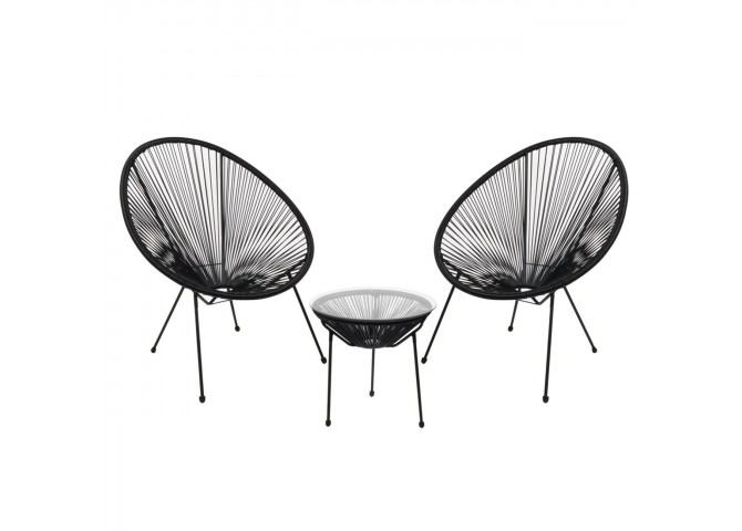 Set (Τραπ+2 Πολ) Μετ.Μαύρo, Plastic Rattan Μαύρο Τρ.D50x50cm/Πολ.73x76x89cm