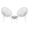 Set (Τραπ+2 Πολ) Μετ.Άσπρο, Plastic Rattan Άσπρο Τρ.D50x50cm/Πολ.73x76x89cm