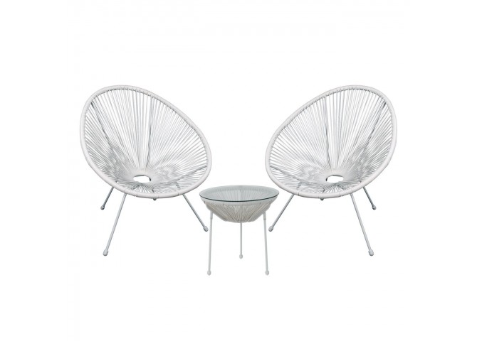 Set (Τραπ+2 Πολ) Μετ.Άσπρο, Plastic Rattan Άσπρο Τρ.D50x50cm/Πολ.73x76x89cm
