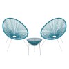 Set (Τραπ+2 Πολ) Μετ.Άσπρο, Plastic Rattan Μπλε Τρ.D50x50cm/Πολ.73x76x89cm