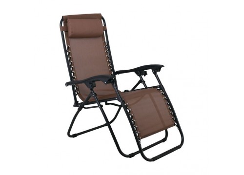 Πολυθρόνα με Υποπόδιο Μεταλ.Ανθρακί/Textilene Καφέ 165x65x112cm