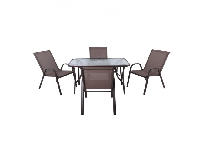 Set (Τραπ.120x70cm+4 Πολ) Μετ.Καφέ/Text.Καφέ Πολ:55x72x91cm