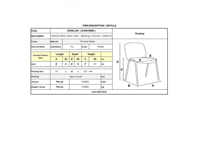 VENUS Chair/Chromed Frame/White Pu