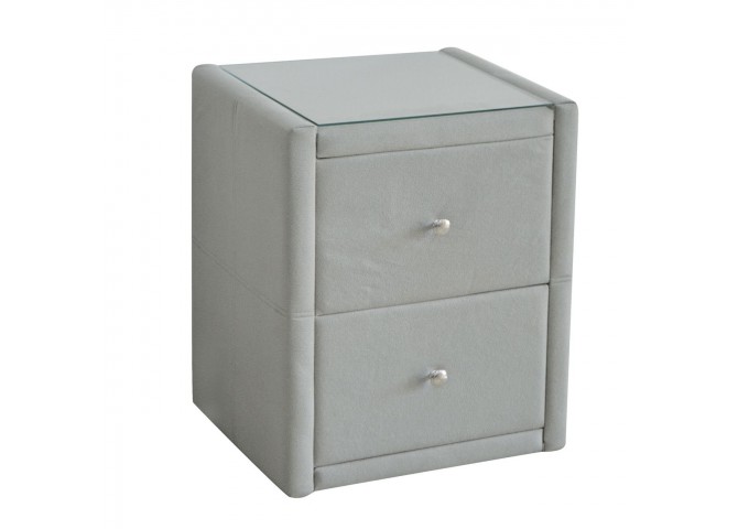 Κομοδίνο Ύφασμα Grey Stone / Προστατευτικό Γυαλί Επιφάνειας 46x41x57cm