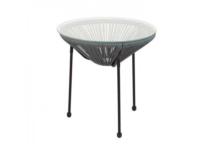 ACAPULCO Τραπεζάκι Μέταλλο Μαύρο / Plastic Rattan Γκρι
