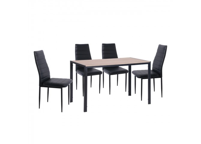 JETTA-GABO Set (Table 120x70cm+4 Chairs) Sonoma/Pvc Black/Metal Black