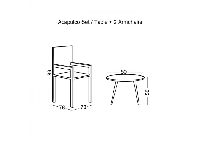 Set (Τραπ+2 Πολ) Μετ.Μαύρo, Plastic Rattan Μαύρο Τρ.D50x50cm/Πολ.73x76x89cm