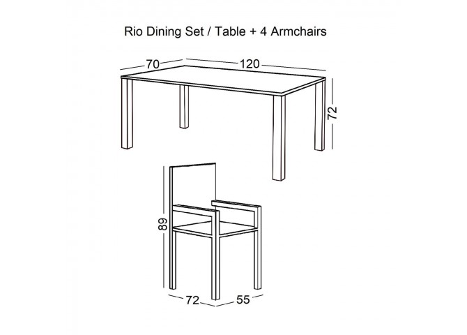 Set (Τραπ.120x70cm+4 Πολ) Μετ.Καφέ/Text.Καφέ Πολ:55x72x91cm