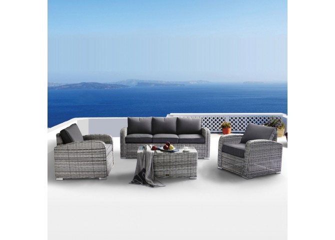 BELMAR Living Set Σαλόνι Κήπου ALU:3Θέσ+2 Πολυθρόνες+Τραπέζι Wicker Grey White,  Μαξιλ.Γκρι