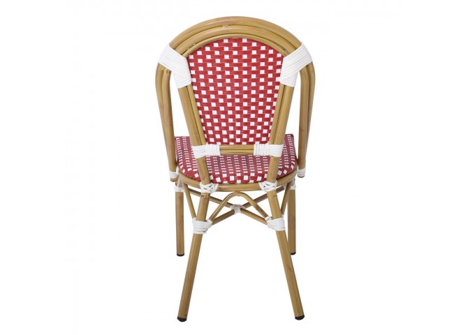 PARIS Καρέκλα Bistro, Αλουμίνιο Φυσικό, Wicker Άσπρο - Κόκκινο, Στοιβαζόμενη