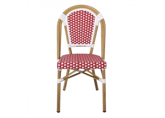 PARIS Καρέκλα Bistro, Αλουμίνιο Φυσικό, Wicker Άσπρο - Κόκκινο, Στοιβαζόμενη