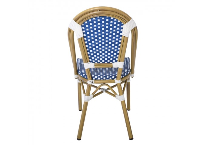 PARIS Καρέκλα Bistro, Αλουμίνιο Φυσικό, Wicker Άσπρο - Μπλε, Στοιβαζόμενη