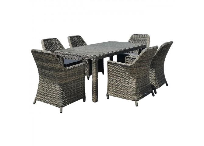 ESPERIA Set Τραπεζαρία Κήπου ALU,Wicker Grey Brown-Ανθρακί: Τραπέζι 180x90 + 6 Πολυθρόνες