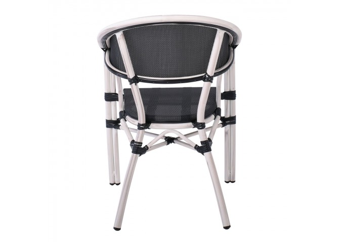 VEGERA Πολυθρόνα Dining Αλουμίνιο Βαφή Antique White Textilene Μαύρο