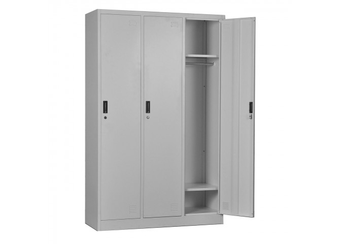 LOCKER 3 Θέσεων Ερμάριο - Ανά θέση: 3 Ράφια, Θέσεις για Κρεμάστρες, Μέταλλο Βαφή Γκρι