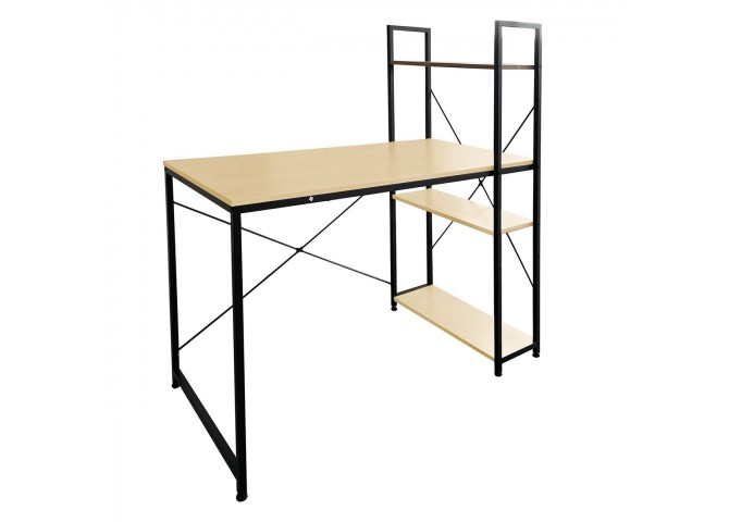 ΓΡΑΦΕΙΟ Η/Υ με 4 Ράφια Μέταλλο Βαφή Μαύρο, Melamine Beech