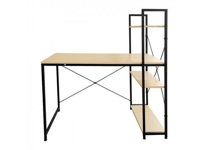 ΓΡΑΦΕΙΟ Η/Υ με 4 Ράφια Μέταλλο Βαφή Μαύρο, Melamine Beech