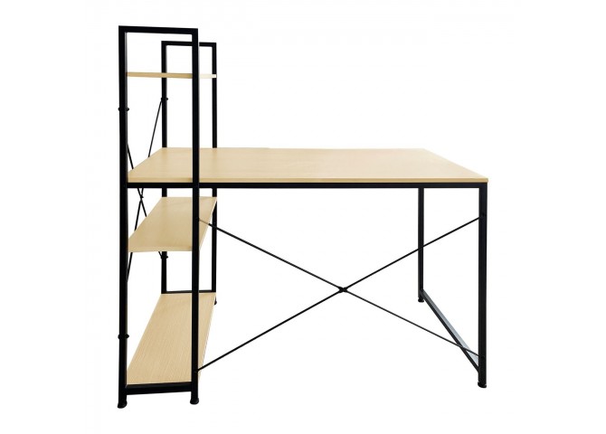 ΓΡΑΦΕΙΟ Η/Υ με 4 Ράφια Μέταλλο Βαφή Μαύρο, Melamine Beech