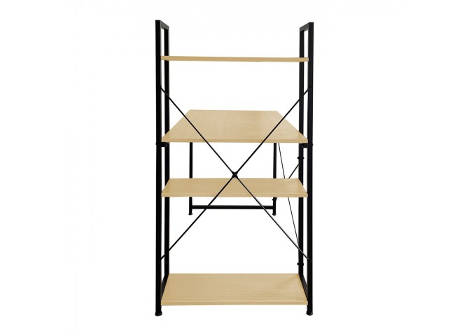 ΓΡΑΦΕΙΟ Η/Υ με 4 Ράφια Μέταλλο Βαφή Μαύρο, Melamine Beech