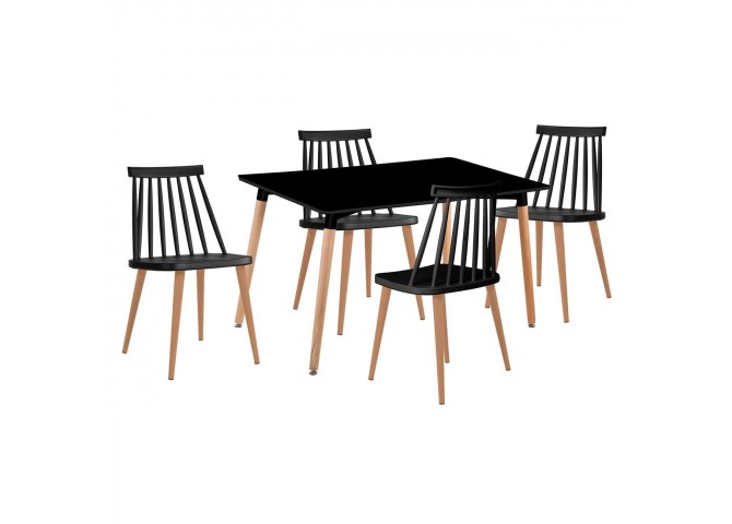 LAVIDA-ART Τραπεζαρία: Τραπέζι 120x80 Οξιά/MDF + 4 Καρέκλες Μέταλλο Βαφή Φυσικό PP Μαύρο