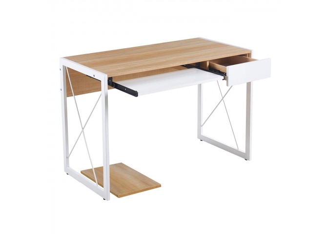 UNIT Γραφείο Η/Υ, Μέταλλο Βαφή Άσπρο, Melamine Απόχρωση Sonoma