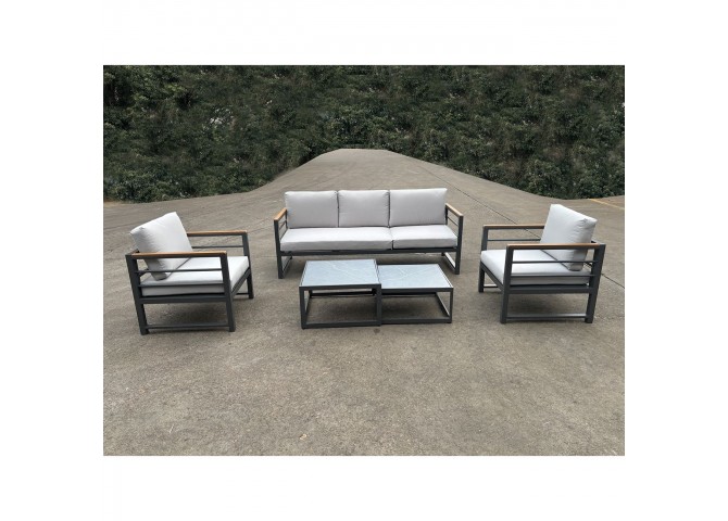 MARILIAN Set Σαλόνι Κήπου, 5τεμ, Μέταλλο Βαφή Ανθρακί, Μαξιλάρια Γκρι