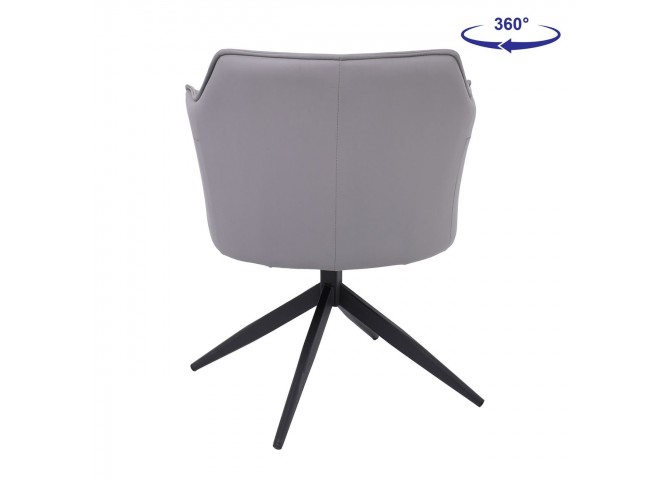 EVELYN Πολυθρόνα Περιστρεφόμενη, Μέταλλο Βαφή Μαύρο, Pu Σκούρο Γκρι
