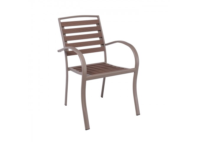 SERRANO Set Κήπου: Τραπέζι + 4 Πολυθρόνες, Μέταλλο Βαφή Sand Beige, Polywood Καρυδί