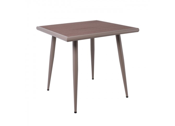 SERRANO Set Κήπου: Τραπέζι + 4 Πολυθρόνες, Μέταλλο Βαφή Sand Beige, Polywood Καρυδί
