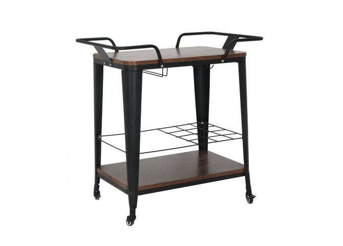 RELIX Trolley Bar-Pro Μέταλλο Βαφή Μαύρο, MDF Απόχρωση Καρυδί