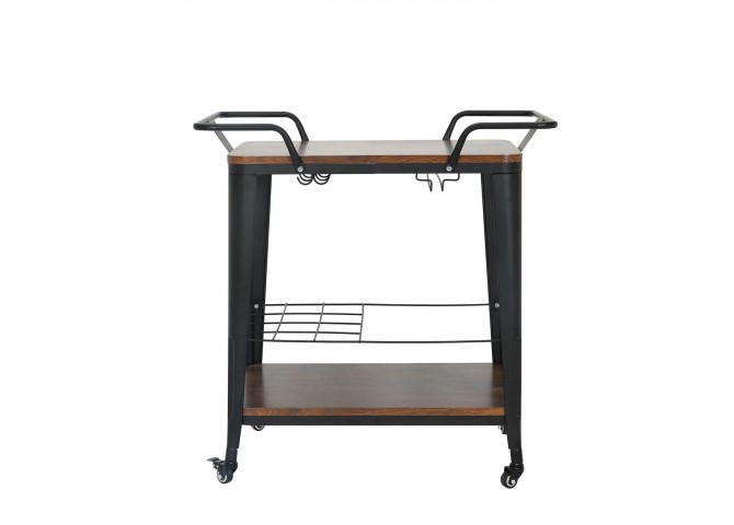 RELIX Trolley Bar-Pro Μέταλλο Βαφή Μαύρο, MDF Απόχρωση Καρυδί