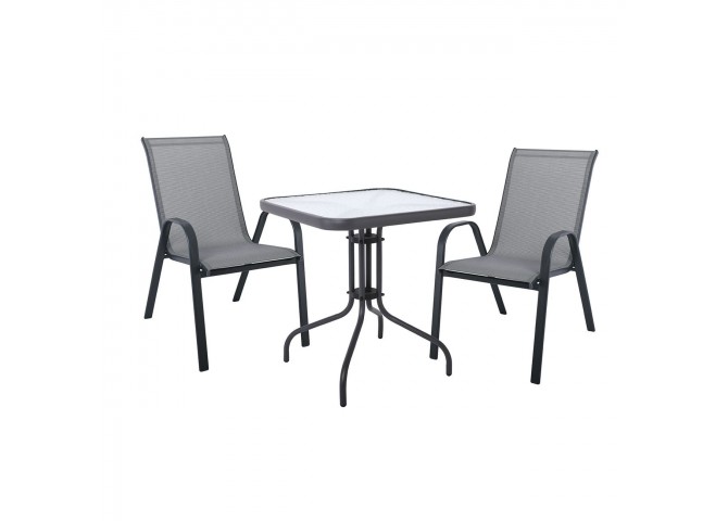 RIO Set (Table 70x70+2 Armchair) Metal Dark Grey/Textilene Grey