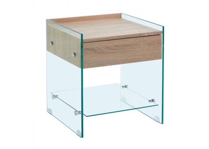 GLASSER Wood Bedside Clear 10mm Glass/Sonoma 45x45x50cm