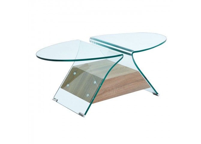 GLASSER Wood Oval Coffee Table Clear 12mm Glass/Sonoma 100x54x39cm