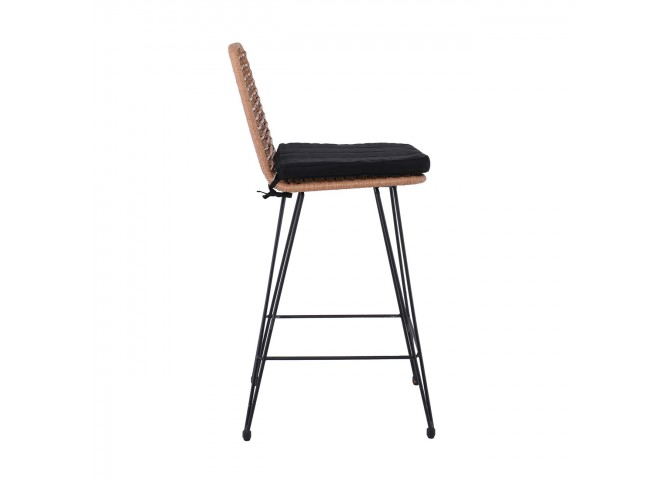 SALSA Bar Stool-Pro with Cushion (Metal Black/Wicker Natural)