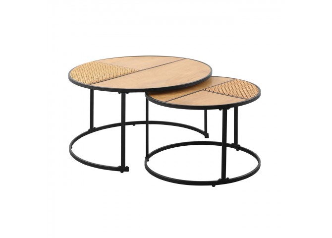 PABLO Set-2 Coffee Tables D.60cm+D.80cm Metal Black/Natural