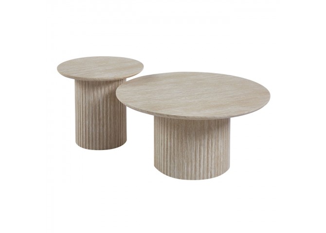 COLLIN Set-2 Coffee Tables D.50cm+D.80cm MDF Natural Stone
