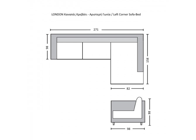 LONDON Corner Sofa-Bed / Fabric Anthracite