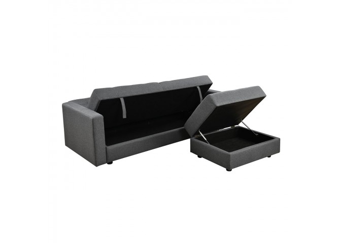 JACKSON Sofabed & Storage Corner Dark Grey Fabric