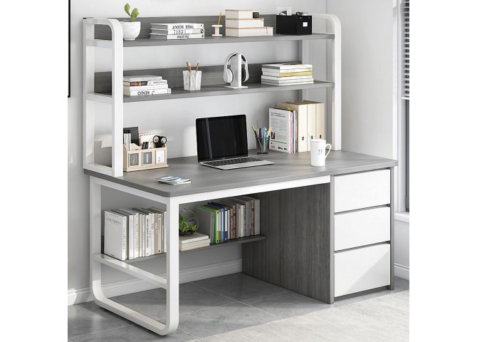 PC Metal Desk 3 Drawers/3 Shelves 120x50x74/147cm White/Grey