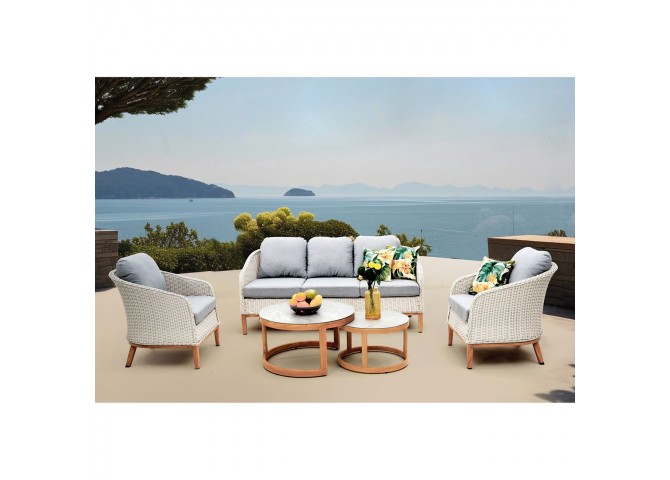 IBIZA Set Alu Natural/White Wicker 5pcs (Cushions Grey)