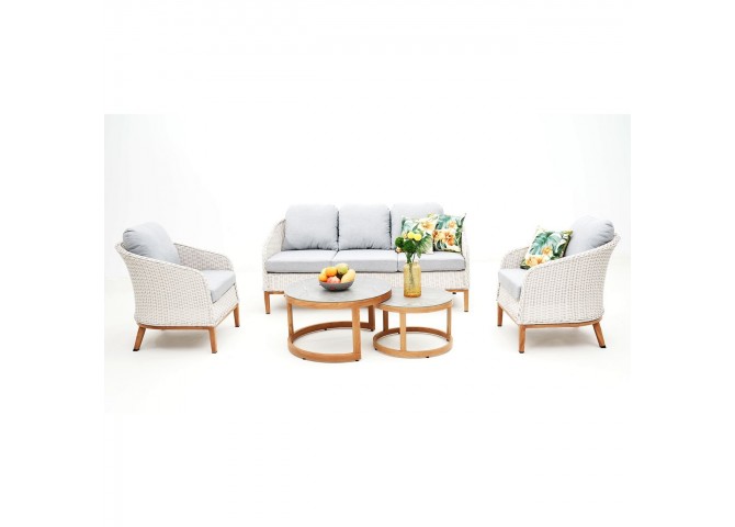IBIZA Set Alu Natural/White Wicker 5pcs (Cushions Grey)
