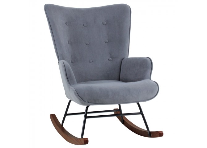 ALMA Rocking Armchair Velure Grey/Black Frame/Walnut Base (K/D)