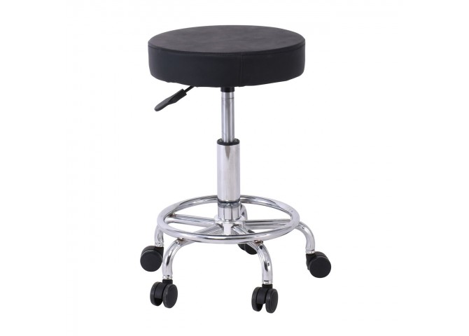 GLORY Stool (with footrest) Pu Black/Chromed Base (D35x47/61cm)