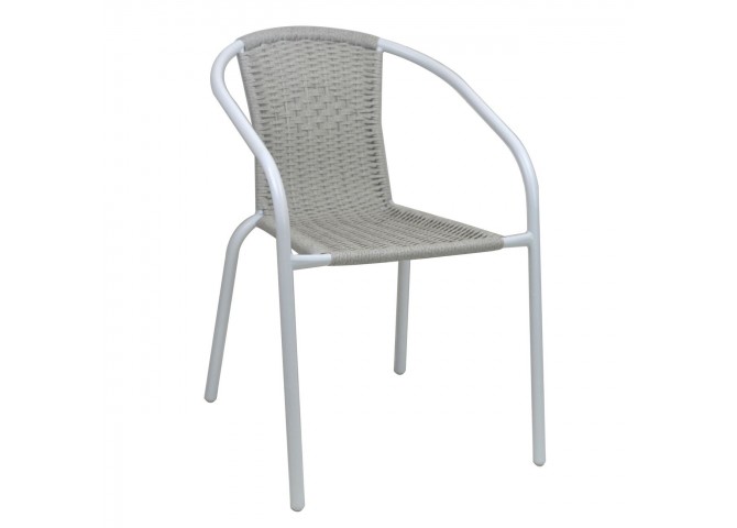 BALENO-W Armchair Metal White/Beige Wicker