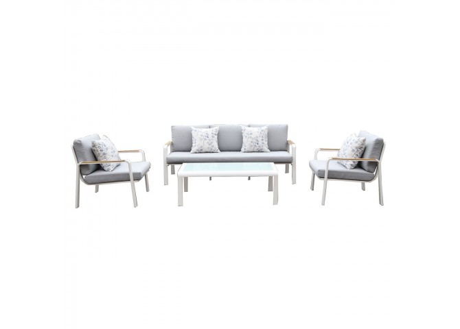 LATINO Set (4pcs) Alu White/Cushions Light Grey