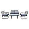ROCCO Set (4pcs) Metal Black/Rope Wicker Grey/Cushions Dark Grey