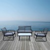 ROCCO Set (4pcs) Metal Black/Rope Wicker Grey/Cushions Dark Grey